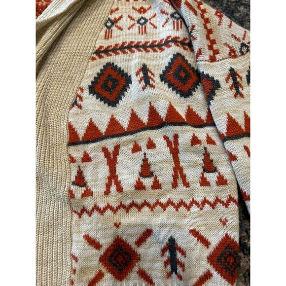 Roxy Knit Cardigan Sweater Med Multicolor Tribal Aztec Print Open Drape Front - Picture 3 of 6